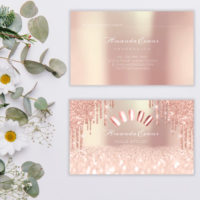 Spark Glitzer Rose Gold Nails Tropfen Terminkarte (Spark Glitter Rose Gold Nails Artist Drips Appointment Card)