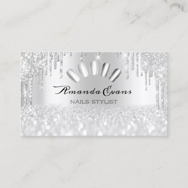 Spark Glitzer Silver Gray Nails Artist Tropfens Terminkarte (Vorderseite)