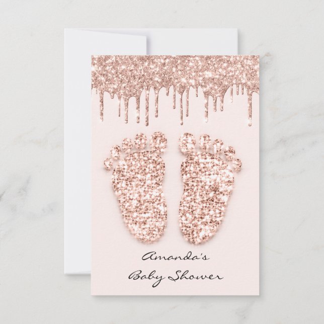 Spark Glitzer Tropfen Rose Baby Shower Girl Boy Fe Einladung (Rückseite)