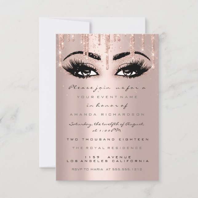 Spark Glitzer Tropfen Rose Eyelash Formal Confetti Einladung (Vorderseite)