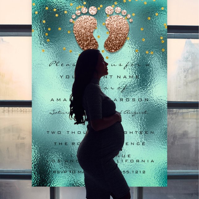 Spark Glitzer Tropfen Rose Gold Baby Dusche Aquama Einladung (Spark Glitter Drips Rose Gold Baby Shower Teal Invitation)