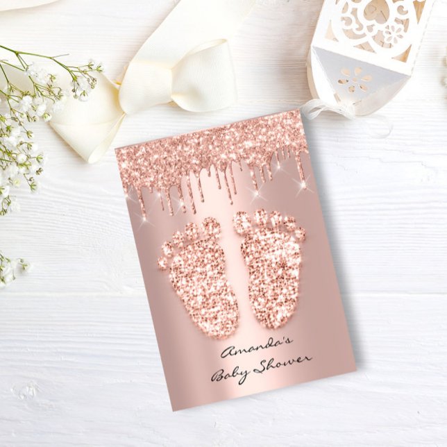 Spark Glitzer Tropfen Rose Gold Baby Dusche Feet Einladung (Spark Glitter Drips Rose Gold Baby Shower Feet Invitation)