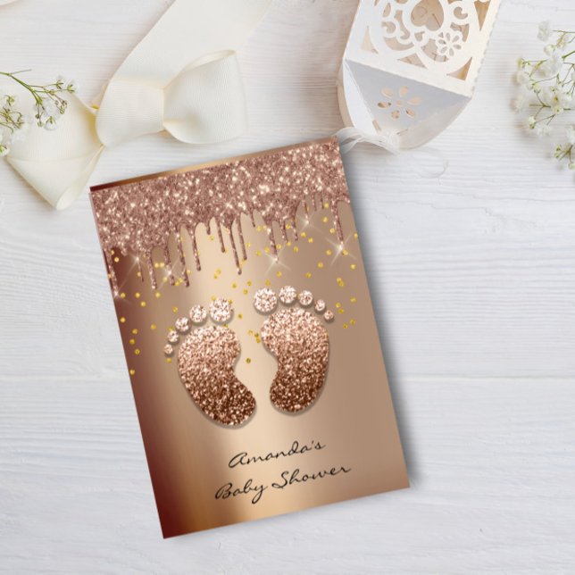 Spark Glitzer Tropfen Rose Gold Baby Dusche Foot Einladung (Spark Glitter Drips Rose Gold Baby Shower Foot Invitation)