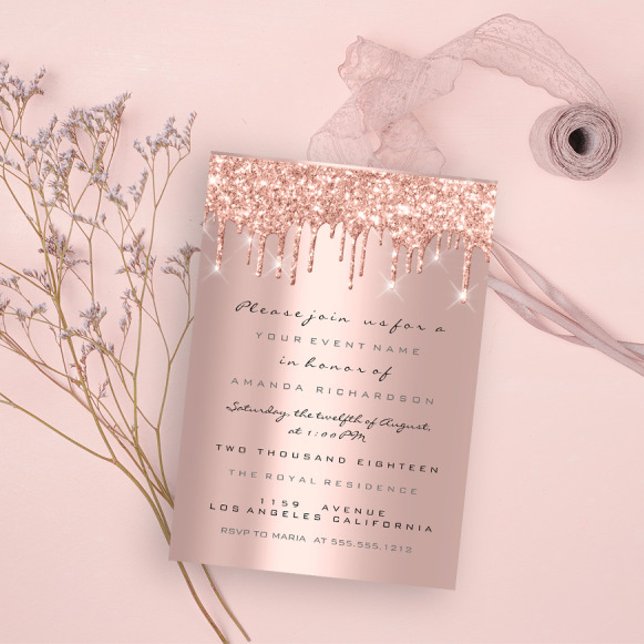 Spark Glitzer Tropfen Rose Gold Bridal Sweet 16. Einladung (Spark Glitter Drips Rose Gold Bridal Sweet 16th Invitation)