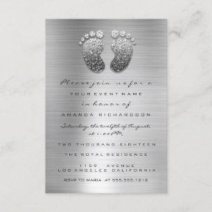 Spark Glitzer Tropfen Silver Gray Baby Shower Foot Einladung