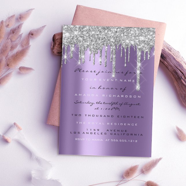 Spark Glitzer Tropfen Silver Lila Gray Bridal 16. Einladung (Von Creator hochgeladen)