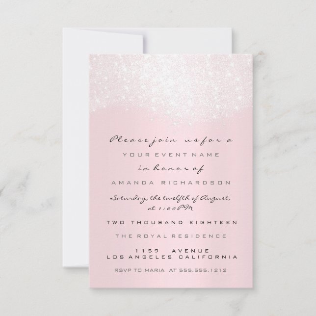 Spark Glitzer Weißrosa Brautparty Süß 16. Einladung (Vorderseite)