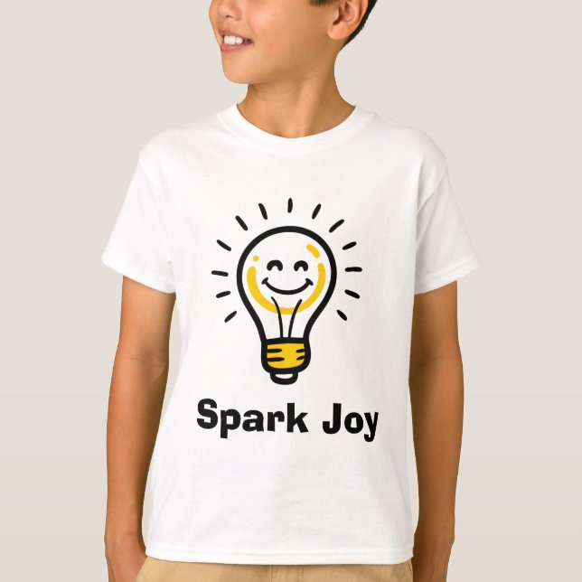 Spark Joy Light Bulb Graphic Positive Vibes T-Shirt (Vorderseite)