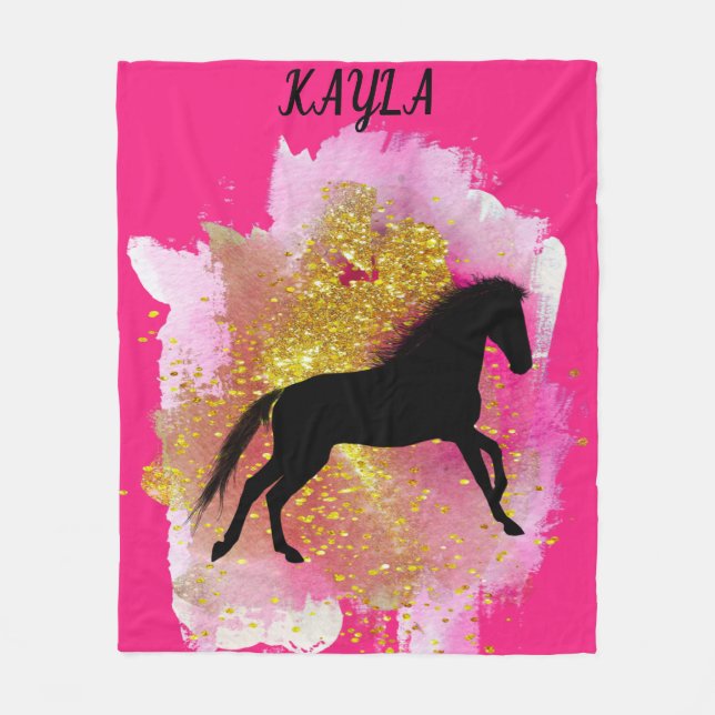 SPARKIEREN SCHWARZER PFERD PERSONALISIERTER BLANKE FLEECEDECKE (Vorderseite)