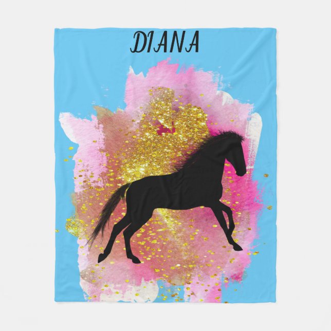 SPARKIEREN SCHWARZER PFERD PERSONALISIERTER BLANKE FLEECEDECKE (Vorderseite)