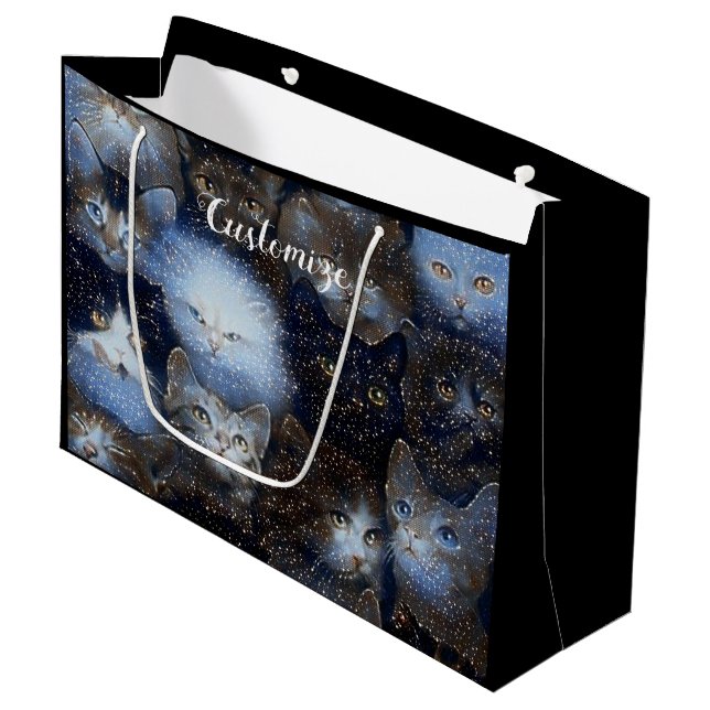 Sparkkatzen Große Geschenktasche Geschenktüte (Vorderseite Schrägansicht)