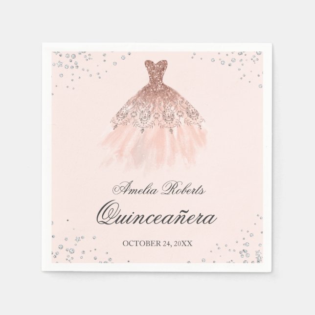 Sparkkleid Rose Gold Quinceanera Napkin Serviette (Vorderseite)