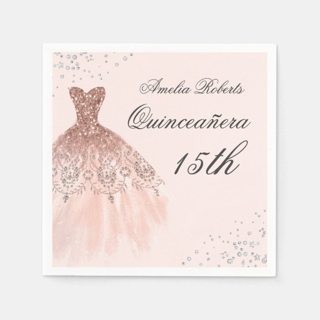 Sparkkleid Rose Gold Quinceanera Napkin Serviette (Vorderseite)