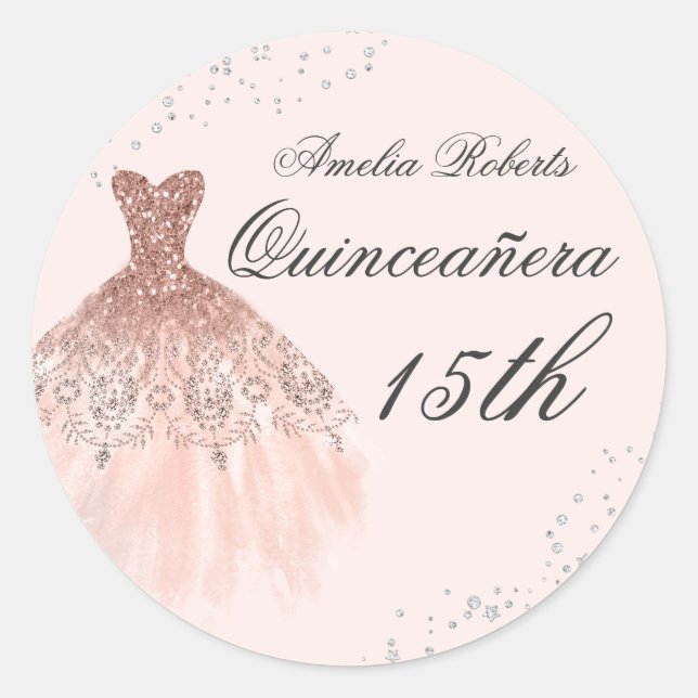 Sparkkleid Rose Gold Quinceanera Sticker (Vorderseite)