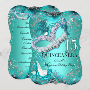 Sparkle Aquamarin Masquerade Quinceanera Geburtsta Einladung