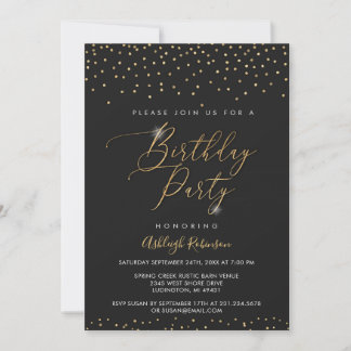 Sparkle Black and Gold Einladung zum Geburtstag