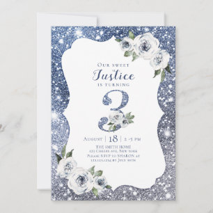 Sparkle blauer Glitzer und Blütenfest Einladung