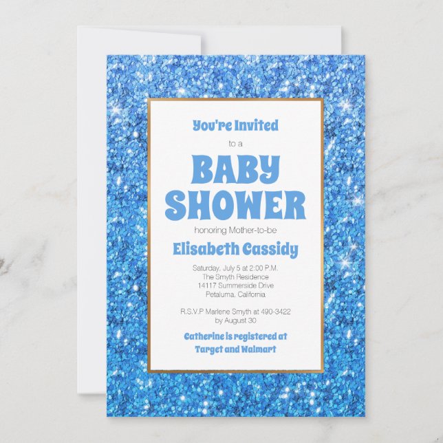 Sparkle Blue Glitzer Baby Dusche Einladung (Vorderseite)