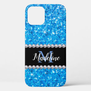Sparkle Blue Glitzer & Gemes mit Name und Monogram Case-Mate iPhone Hülle