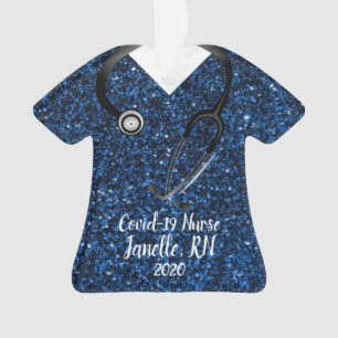 Sparkle Blue Scrub Top Nurse 2020 Ornament