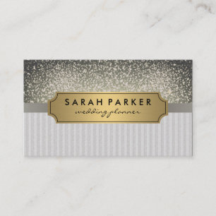 Sparkle Bokeh Imitate Linen Metallic Gold Label Visitenkarte