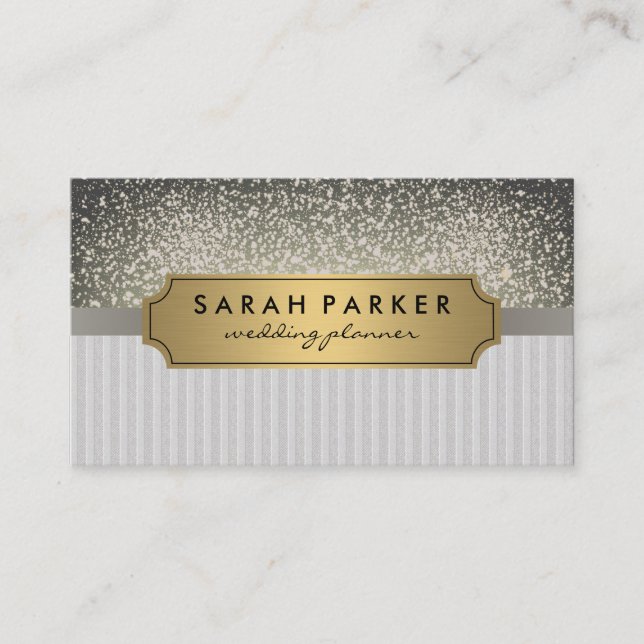 Sparkle Bokeh Imitate Linen Metallic Gold Label Visitenkarte (Vorderseite)