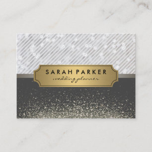 Sparkle Bokeh Metallic Gold Label mit Streifen Visitenkarte