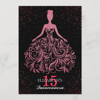 Sparkle Burgundy Black Glitzer Dress Quinceañera Einladung