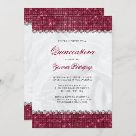 Sparkle Burgundy Glitzer Glam Diamond Quinceañera Einladung