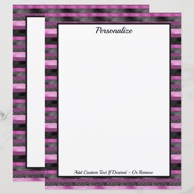 Sparkle Chic Pink Black Glitter Stripe Personalize (Vorne/Hinten)