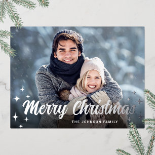 Sparkle Christmas FOTO Gruß Silver Folien Feiertagspostkarte