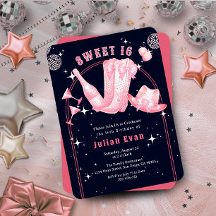 Sparkle Cowgirl Navy Blue & Pink Sweet 16 Geburtst Einladung