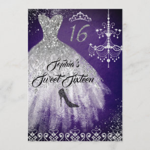 Sparkle Diamond Dress Lila Silber Sweet 16 Einladung