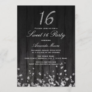 Sparkle Diamond schwarz silber Sweet 16 Einladung