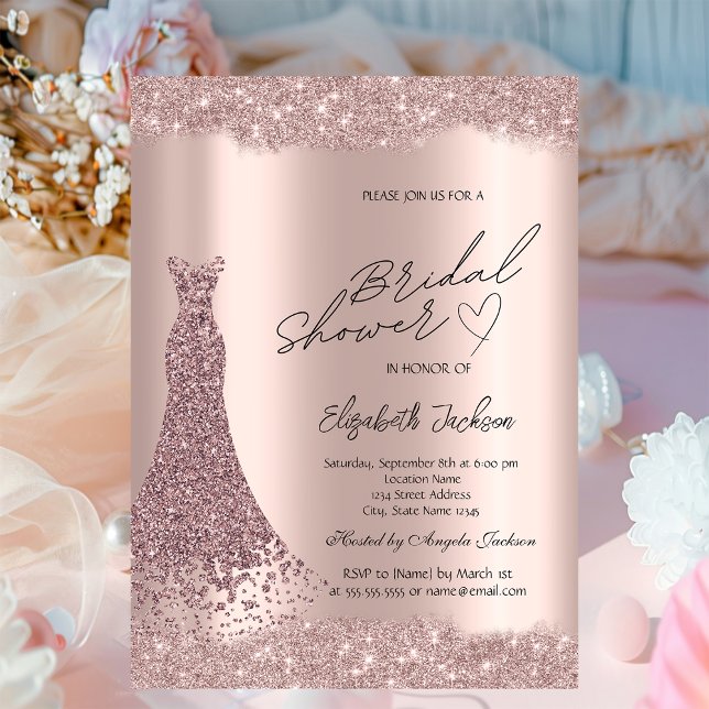 Sparkle Diamonds Rose Gold Dress Bridal Shower  Einladung (Von Creator hochgeladen)