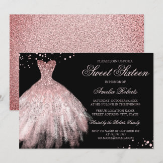 Sparkle Dress Rose Gold 16 . Geburtstag Einladung