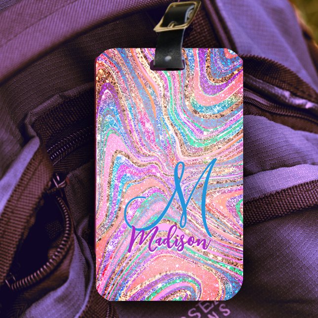 Sparkle Einicorn-Regenbogen, gürtelig marmorierte  Gepäckanhänger (Von Creator hochgeladen)