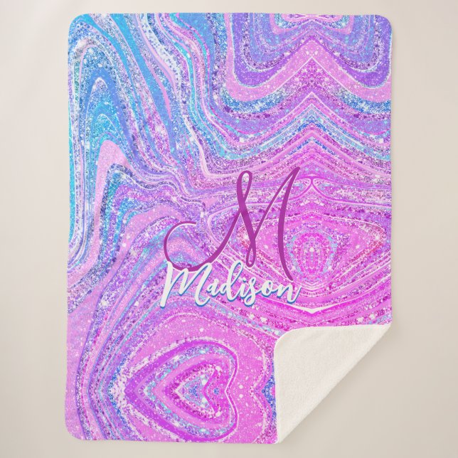 Sparkle Einicorn-Regenbogen, gürtelige Marmorkunst Sherpadecke (Vorderseite)