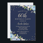 Sparkle Floral Blue 60. Geburtstagsparty Einladung<br><div class="desc">Hübscher Blumenladen zum Geburtstag im Kleinen Bayleigh Store!</div>