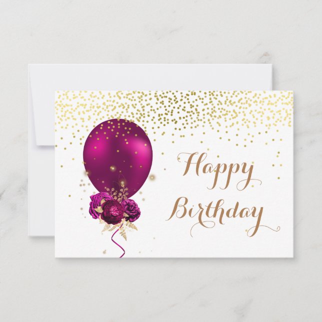 Sparkle Floral Happy Birthday Balloon Note Card (Vorderseite)