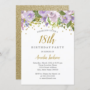 Sparkle Floral Lila 18. Geburtstag Einladung