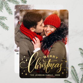 Sparkle Frohe Weihnachten 2 FOTO Gruß Gold Folien Feiertagskarte