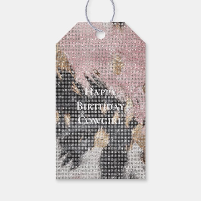 Sparkle Girly Pink Black Gold Cowgirl Cowhide Geschenkanhänger (Vorderseite)