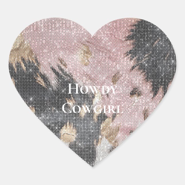 Sparkle Girly Pink Black Gold Cowgirl Cowhide Herz-Aufkleber (Vorderseite)