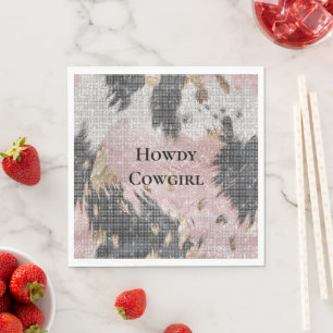 Sparkle Girly Pink Black Gold Cowgirl Cowhide Serviette