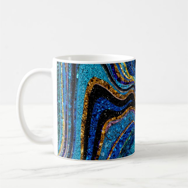 Sparkle Glam Glitzer Girl Marmor Art Blue Coffee Kaffeetasse (Links)