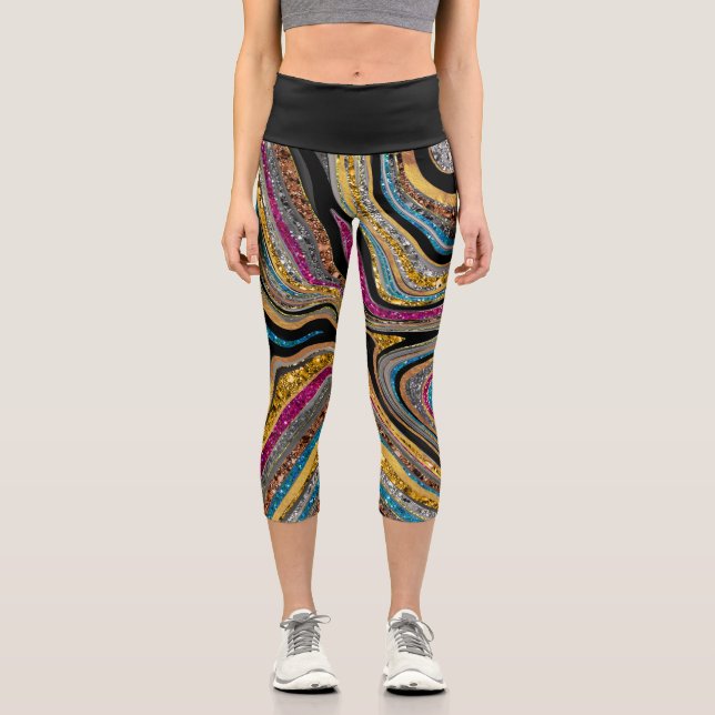 Sparkle Glam Glitzer, gürtelgrau Capri Leggings (Vorderseite)