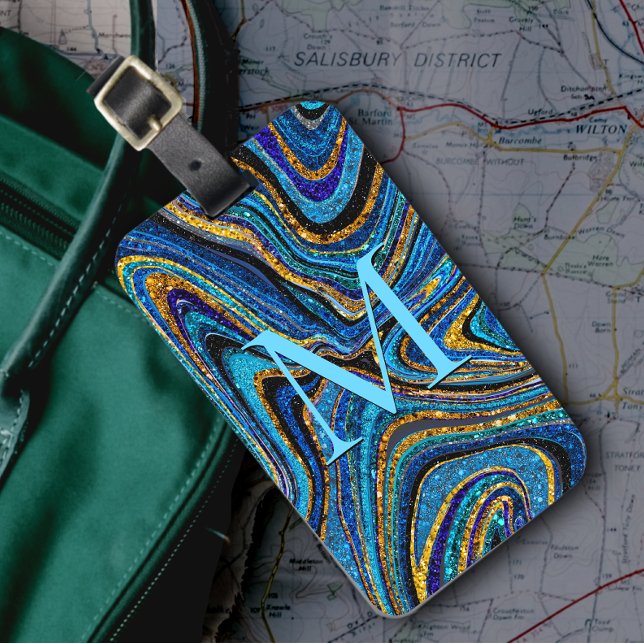 Sparkle Glam Glitzer mädchenhafte Marmorkunst blau Gepäckanhänger (Von Creator hochgeladen)