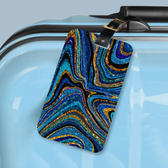 Sparkle Glam Glitzer mädchenhafte Marmorkunst blau Gepäckanhänger (Von Creator hochgeladen)