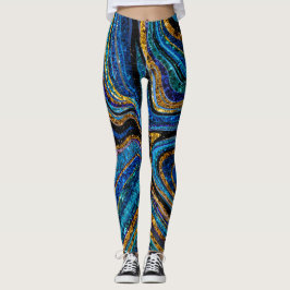Sparkle Glam Glitzer mädchenhafte Marmorkunst blau Leggings